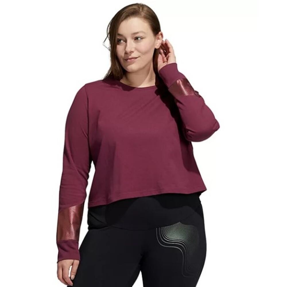 Adidas Women's Crimson Holiday Shine Graphic Crop Long Sleeve Top | Size 3X NWT